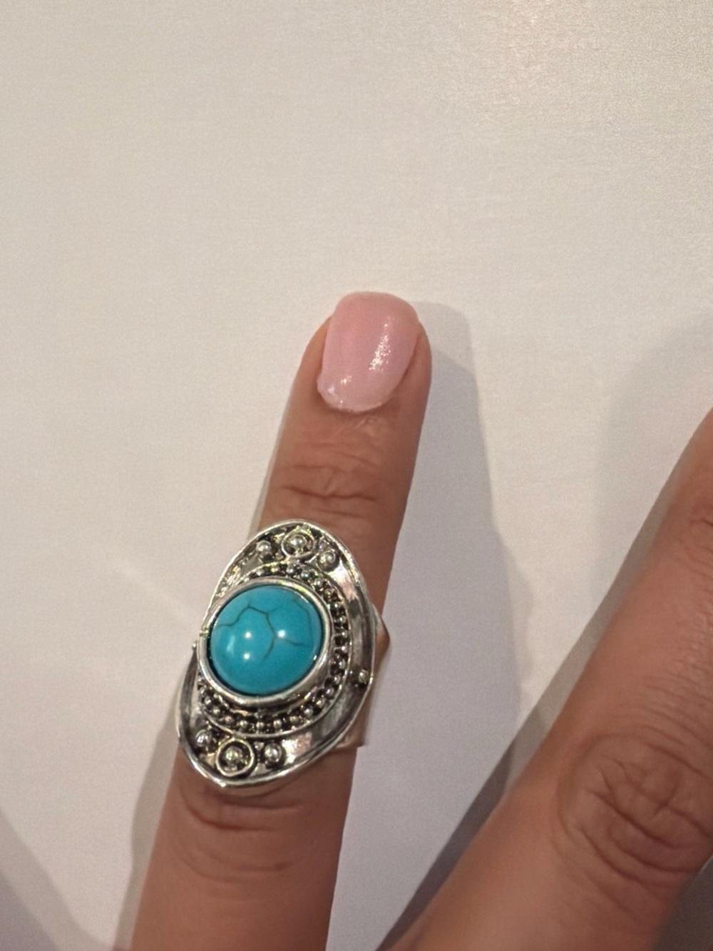 Turquoise Stone Silver-Plate Statement Ring - Women Jewelry